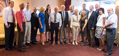 July 2014. ASAP with the Apollo 11 Astronauts for the 45th Anniversary From left to right: Robert Lightfoot (NASA Associate Administrator), Hon. Claude Bolton (ASAP), Bryan O'Connor (Former Astronaut), Charlie Bolden (NASA Administrator), Carol Armstrong (widow of Neil Armstrong), Harmony Myers (ASAP Executive Director), Buzz Aldrin (Apollo 11 Astronaut), Mike Collins (Apollo 11 Astronaut), VADM Joe Dyer (ASAP Chair), Paula Frankel (ASAP Support), Capt. Bob Conway (ASAP), Marian Norris (NASA ASAP Administrative Officer), John Frost (ASAP), Dr. George Nield (ASAP), Dr. Patricia Sanders (ASAP), Dr. Don McErlean (ASAP)