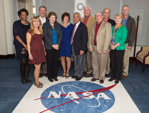 November 2016: ASAP Annual Report Writing Meeting at NASA HQ
From left to right, Ms. Carol Hamilton (NASA ASAP Executive Director), Ms. Marian Norris (NASA ASAP Administrative Officer), Mr. John Frost, Lt. Gen. Susan Helms, Dr. Patricia Sanders (ASAP Chair), Mr. Charlie Bolden (NASA Administrator), Dr. George Nield, Dr. Don McErlean, Dr. James Bagian, Ms. Paula Frankel (ASAP Technical Writer), Capt. Brent Jett, Jr., Capt. Christopher Saindon (Not Pictured)