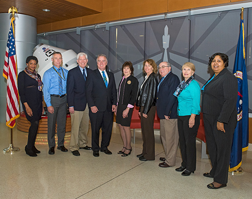 ASAP Group Photo: From left to right: Ms. Carol Hamilton (NASA ASAP Executive Director), Capt. Christopher Saindon, Dr. George Neild, Mr. David West, Dr. Patricia Sanders (ASAP Chair), Dr. Sandra Magnus, Dr. Don McErlean, Ms. Paula Frankel (ASAP Technical Writer), and Ms. Evette Whatley (ASAP Administrative Officer)